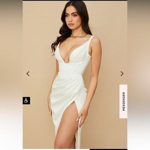 IVORY SATIN CORSET MIDI DRESS - FAYE